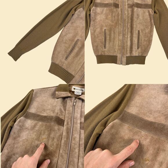 1970s XL leather jacket by Northgate, vintage knit & leather zip up mens jacket - Picture 3 of 9